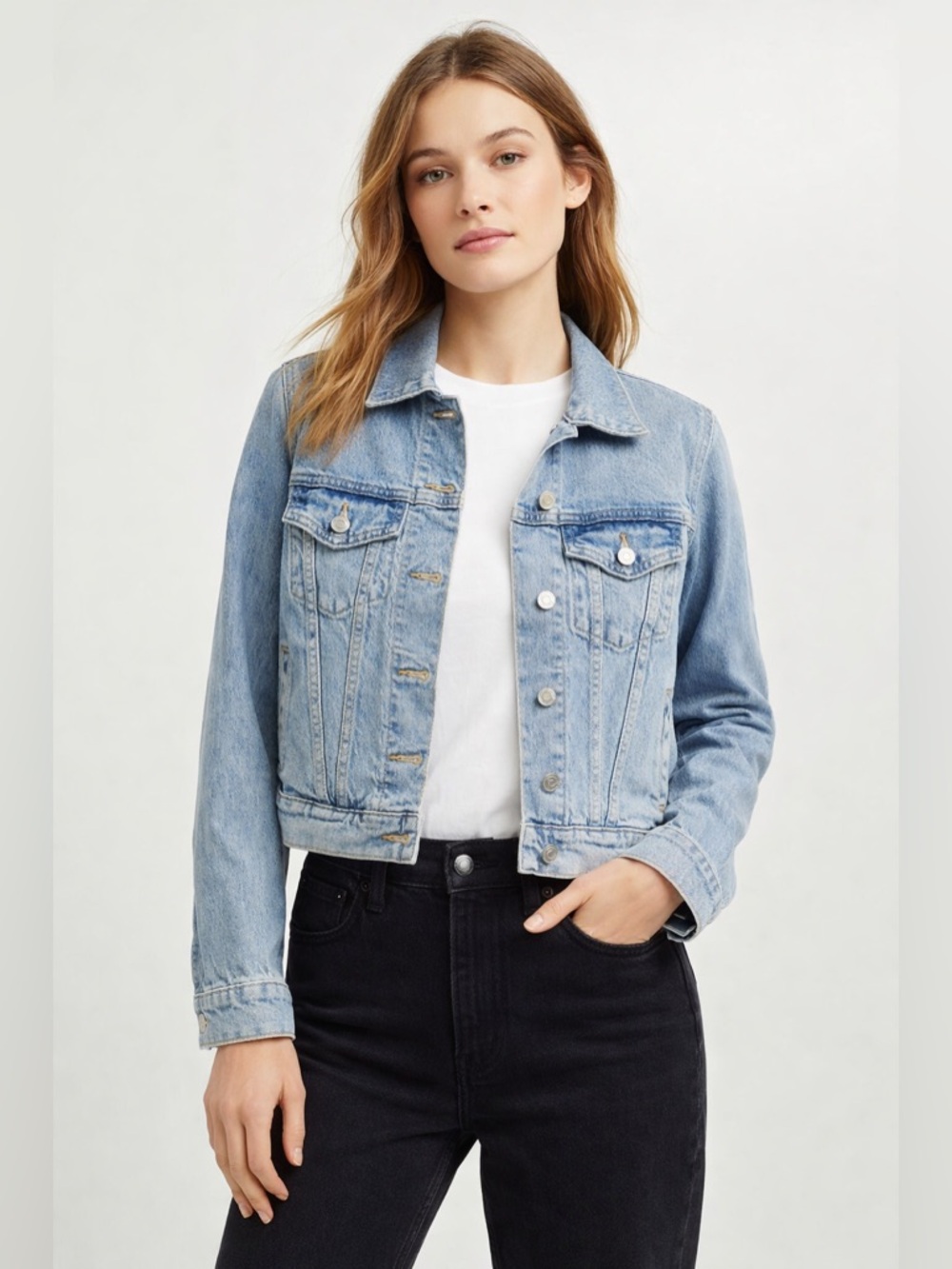 GAP Icon Denim Jacket XS Light Wash Cropped Classic Trucker Jean Jacket
